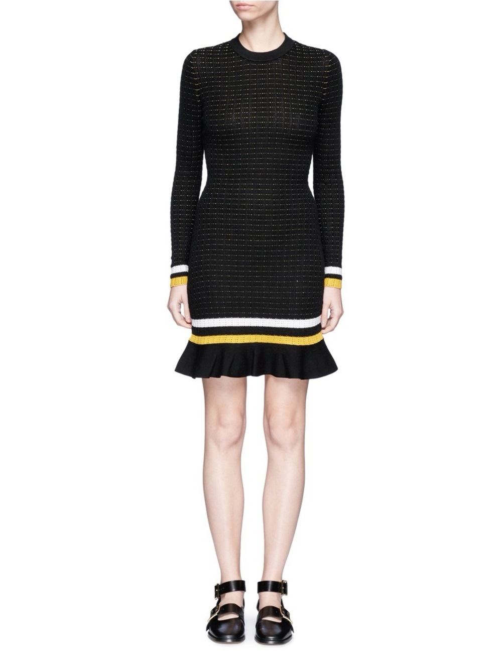 3.1 Phillip Lim Knit Stripe Ruffle Hem Fitted Mini Sweater Dress Stretchy Sporty